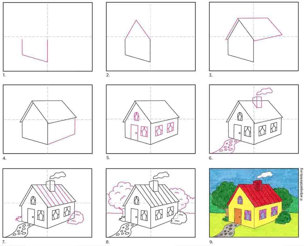 Cartoon House Drawing Sketch