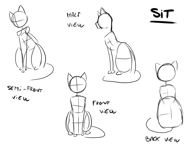 Cat Sitting Drawing Images