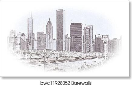 Chicago Skyline Drawing Beautiful Image