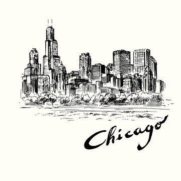 Chicago Skyline Drawing Realistic