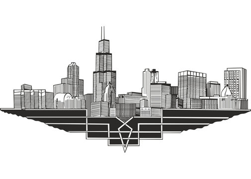 Chicago Skyline Drawing Sketch
