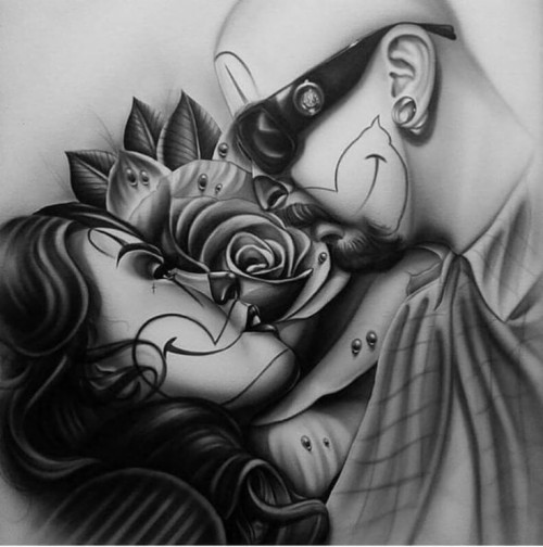 Chicano Love Drawing Beautiful Image