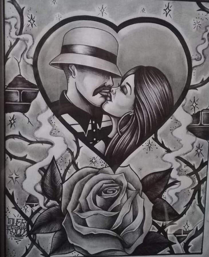 Chicano Love Drawing High-Quality