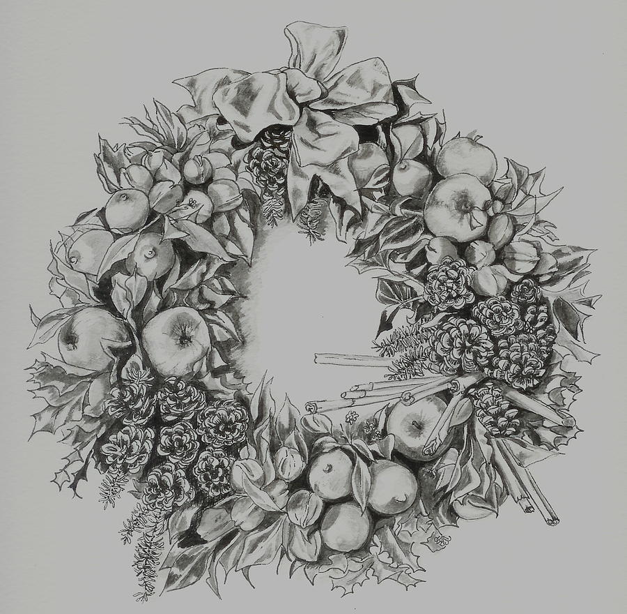 Christmas Wreath Drawing Photo
