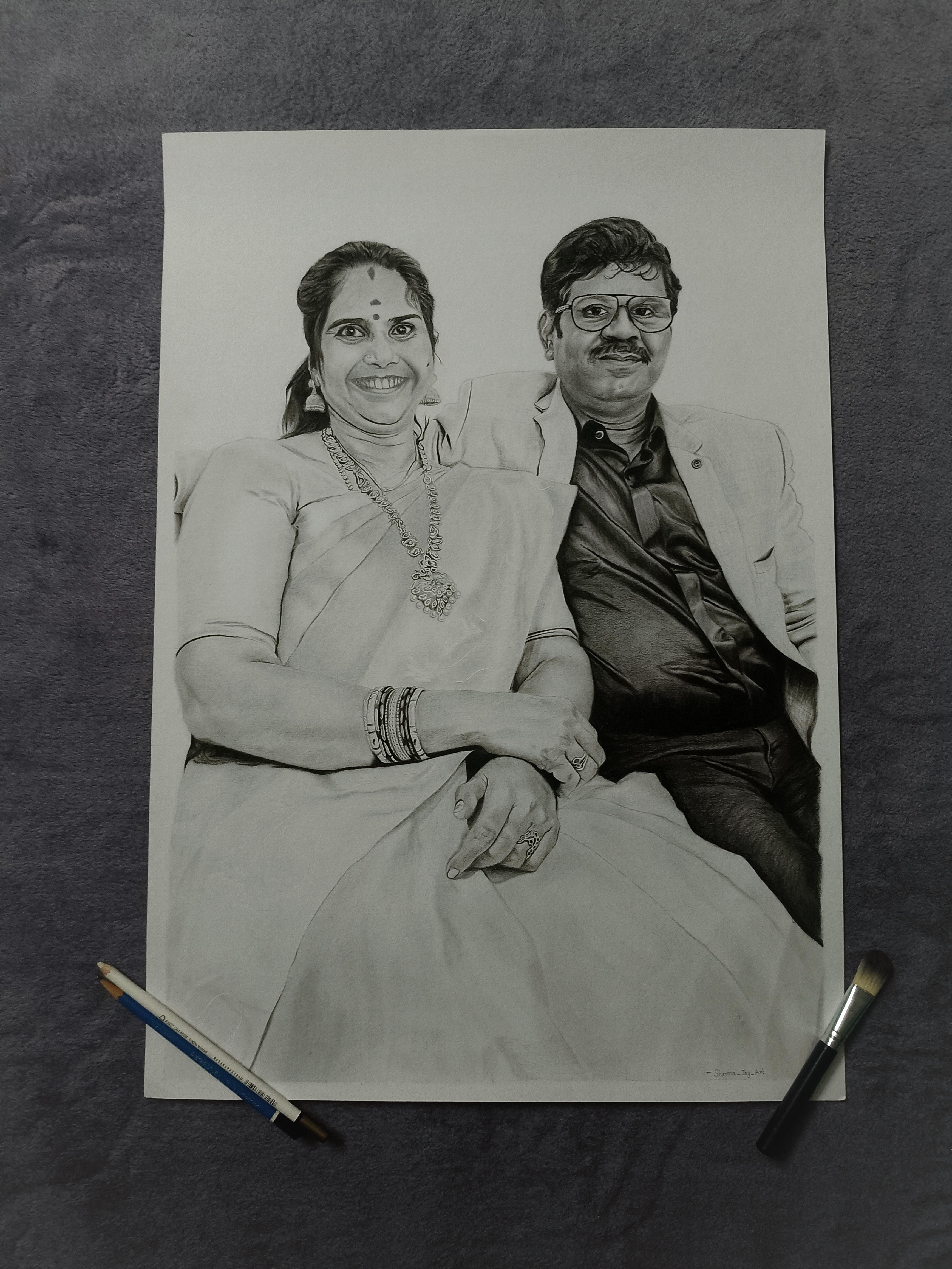 Realistic Couple Portrait Pencil Drawing