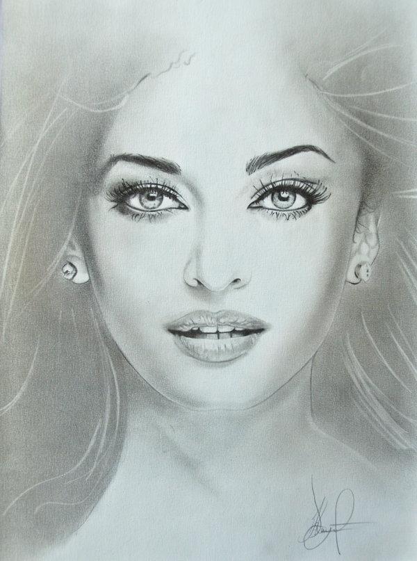 Simple Rough Frame Not Included Aishwarya Rai Pencil Sketch, Size: 10.5x9.5  Inch