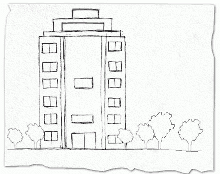 Custom drawing - Apartment building | House drawing, Simple line drawings,  House illustration