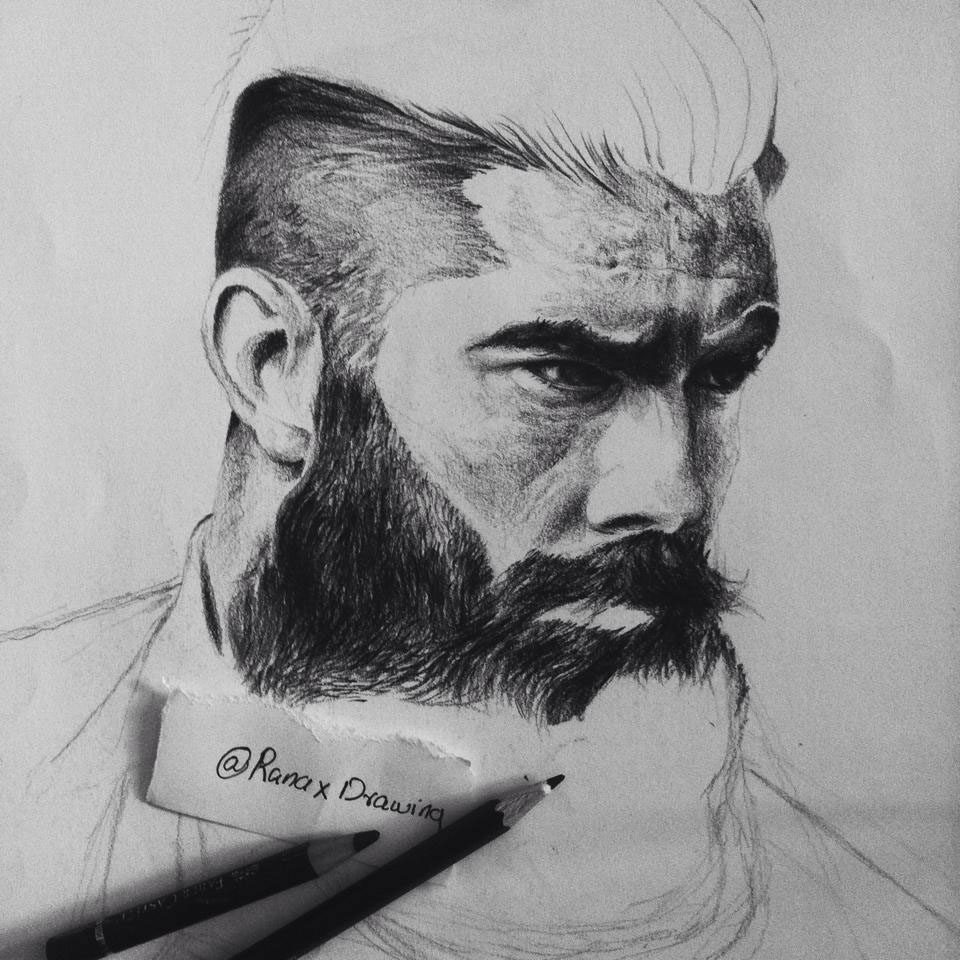 Hipster Beard Man earring piercing drawing pencil art graphic design boy  haircut hairstyle