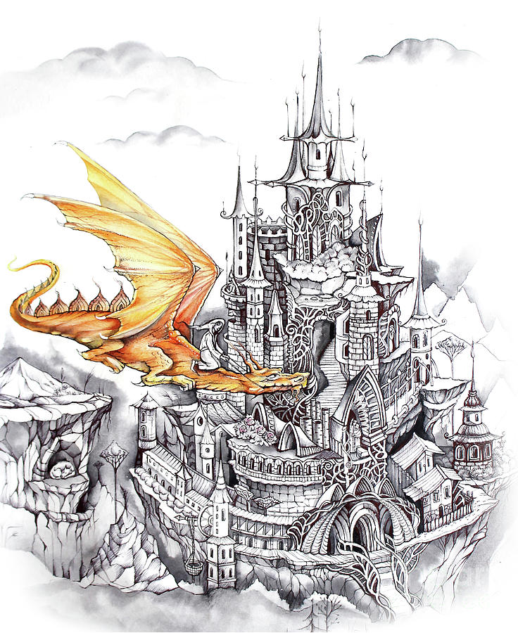 Dragon And Castle Art Drawing
