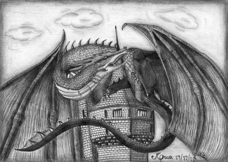Dragon And Castle Drawing Amazing