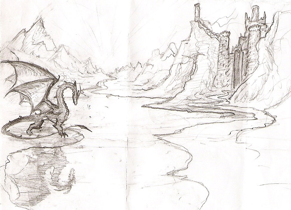 Dragon And Castle Drawing Beautiful Image
