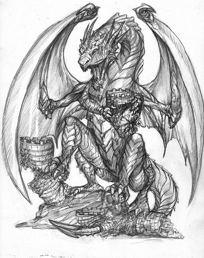 Dragon And Castle Drawing Picture