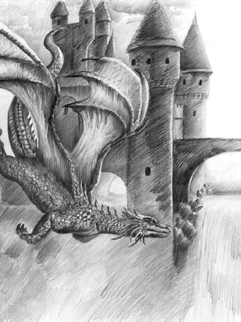 Dragon And Castle Drawing Sketch