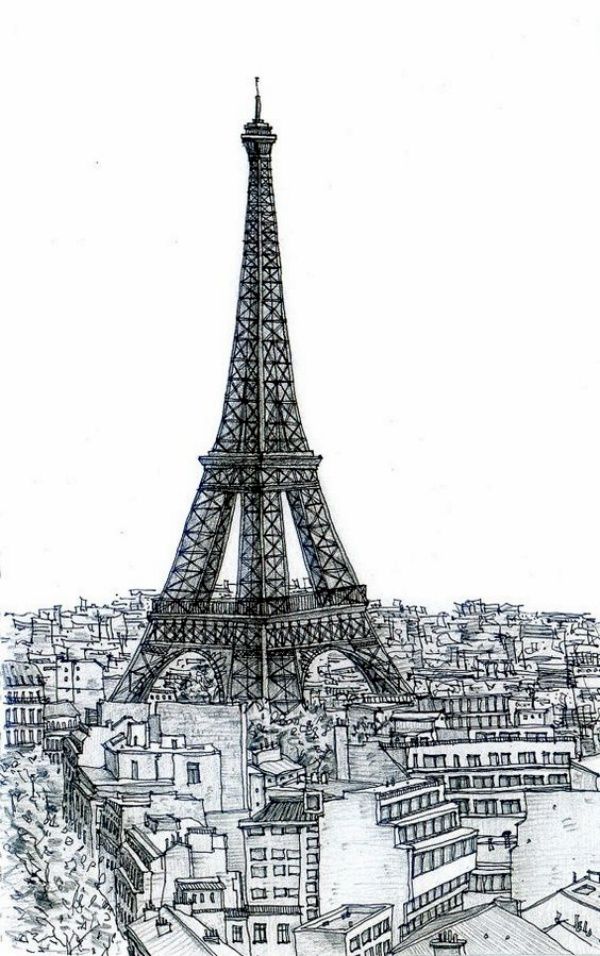 Cute woman & Eiffel Tower - Paris Adult Coloring Pages