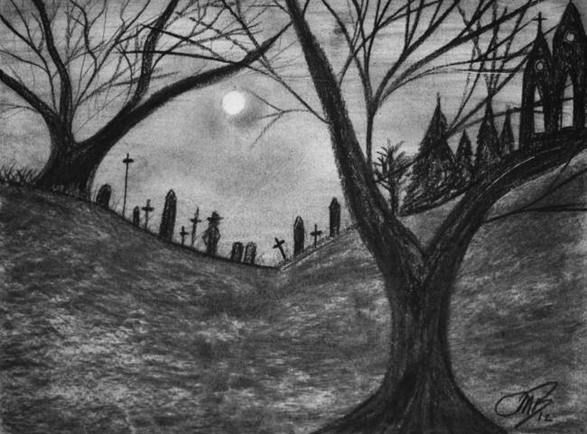 Graveyard Drawing - How To Draw A Graveyard Step By Step
