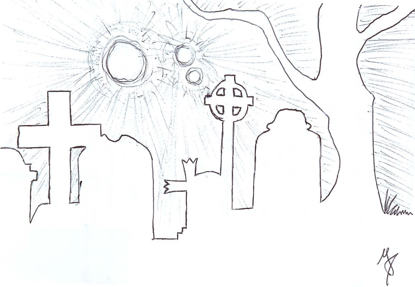 Graveyard Drawing - How To Draw A Graveyard Step By Step