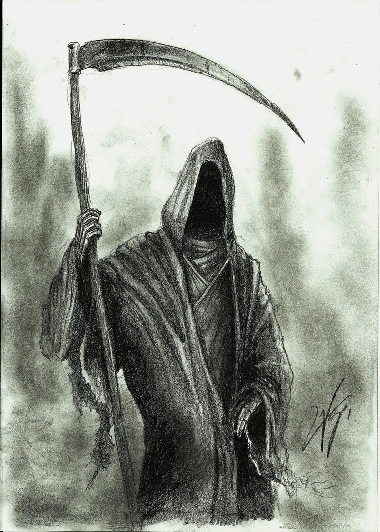 The Grim Reaper Kneeling Before a Cross Drawing Hand Drawn Manila ·  Creative Fabrica