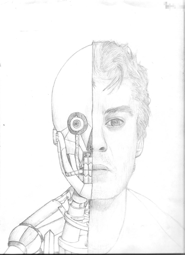 Half Human Half Robot Drawing Realistic