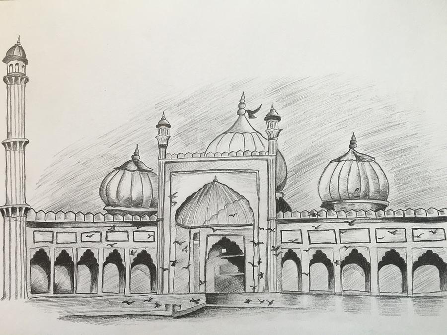 How to draw Jama Masjid New Delhi