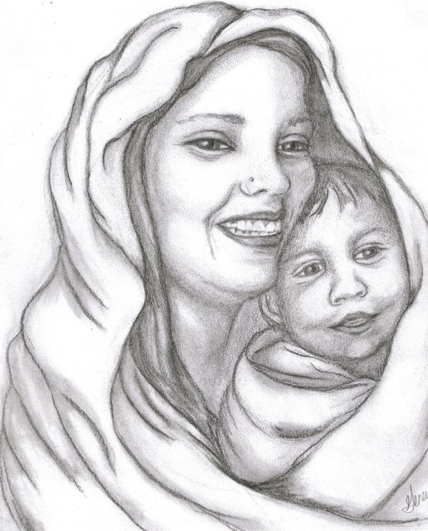 Mother And Child Drawing High-Quality