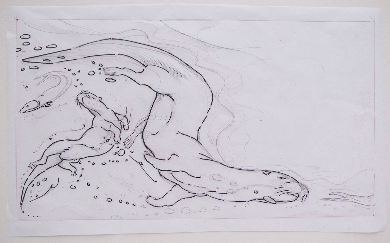 Otter Swimming Drawing Picture