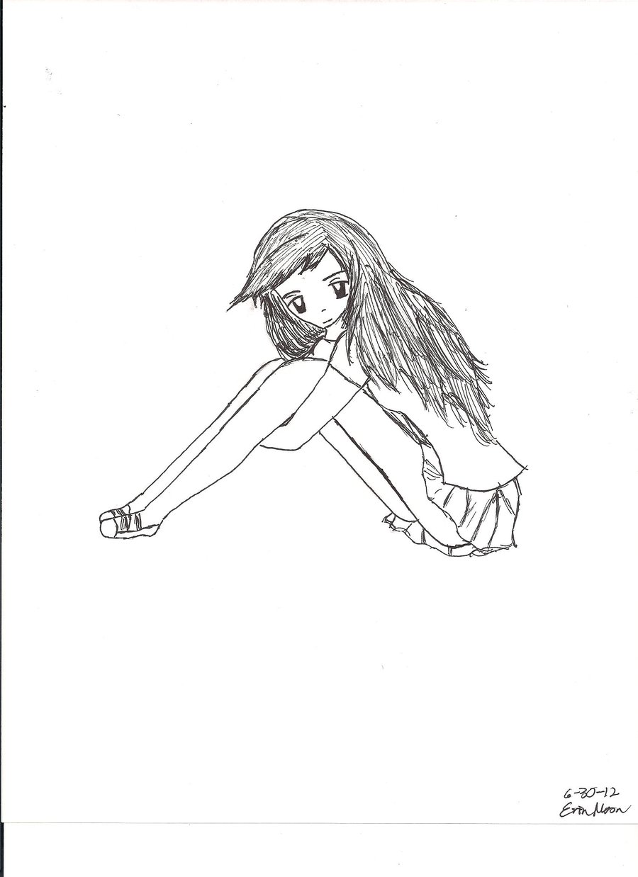 Sad Girl Sitting Down Drawing Amazing