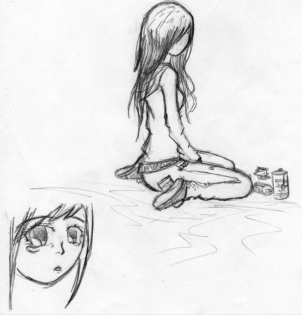 Sad Girl Sitting Down Drawing Creative Art