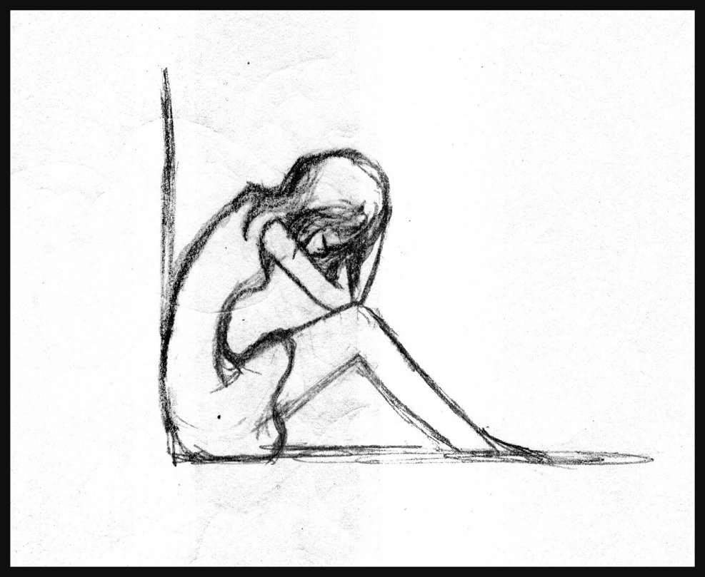 Sad Girl Sitting Down Drawing Image