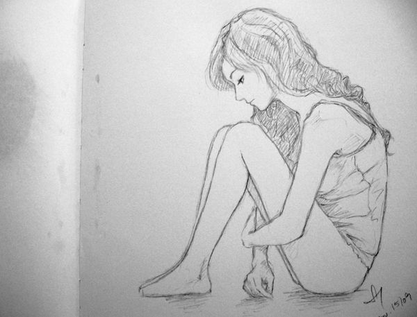 Sad Girl Sitting Down Drawing Pics