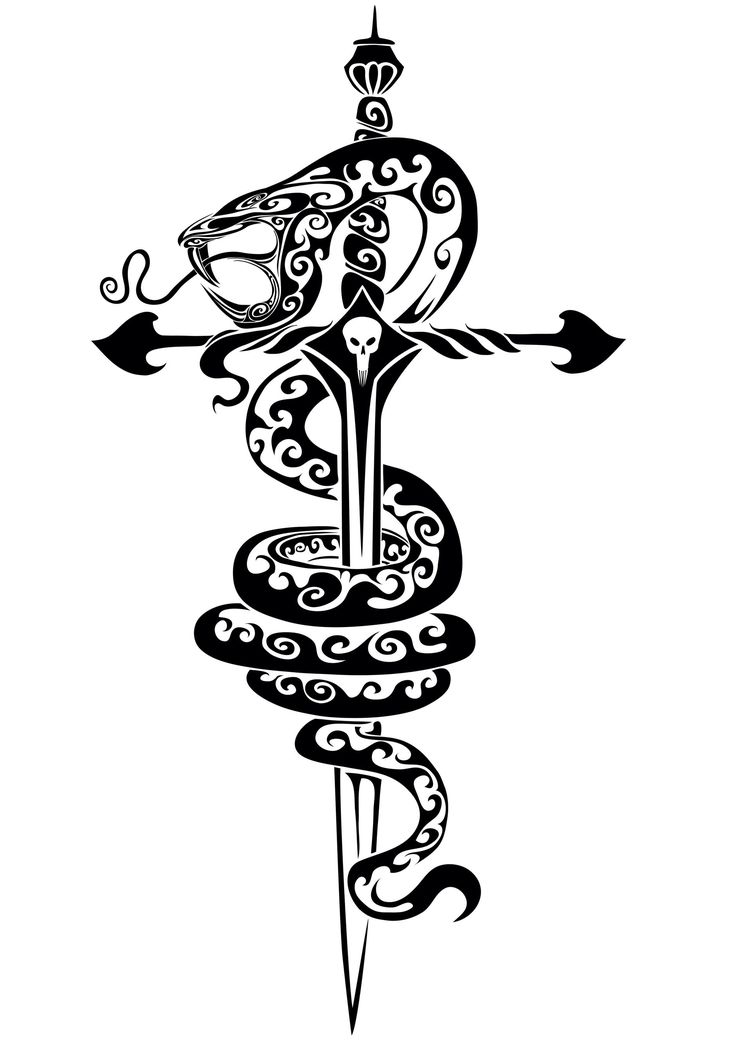 Snake And Dagger Tattoo Drawing High-Quality