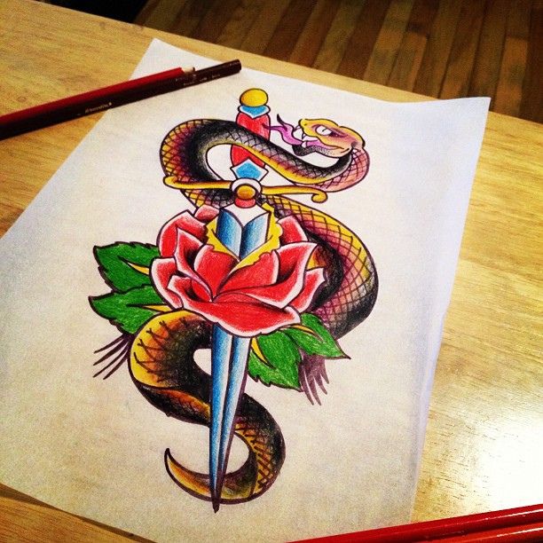 Snake And Dagger Tattoo Drawing Pic