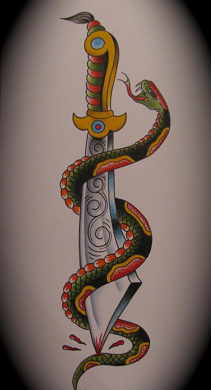 Snake And Dagger Tattoo Drawing Picture