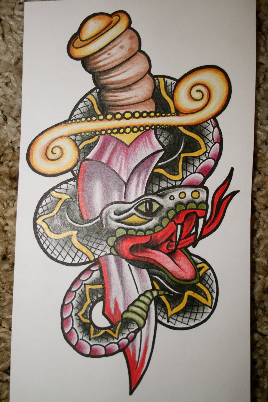 Snake And Dagger Tattoo Drawing Realistic