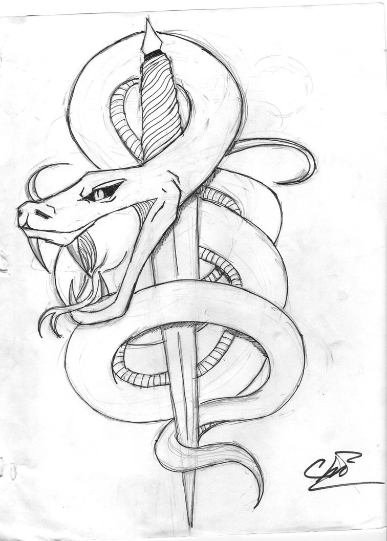 Snake And Dagger Tattoo Drawing