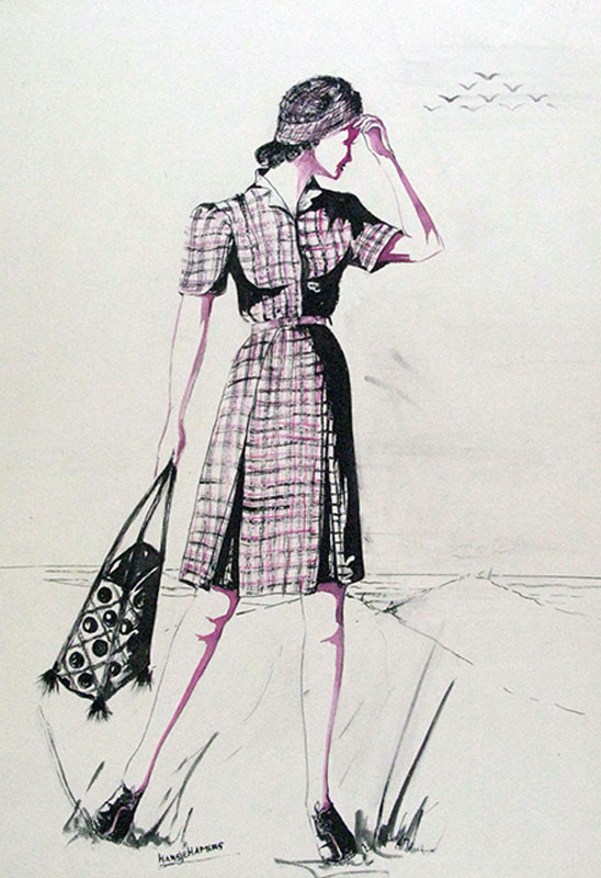 Vintage Fashion Model Drawing Sketch