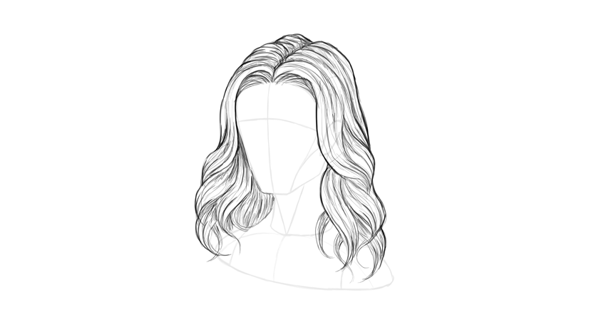 Wavy Hair Drawing Sketch