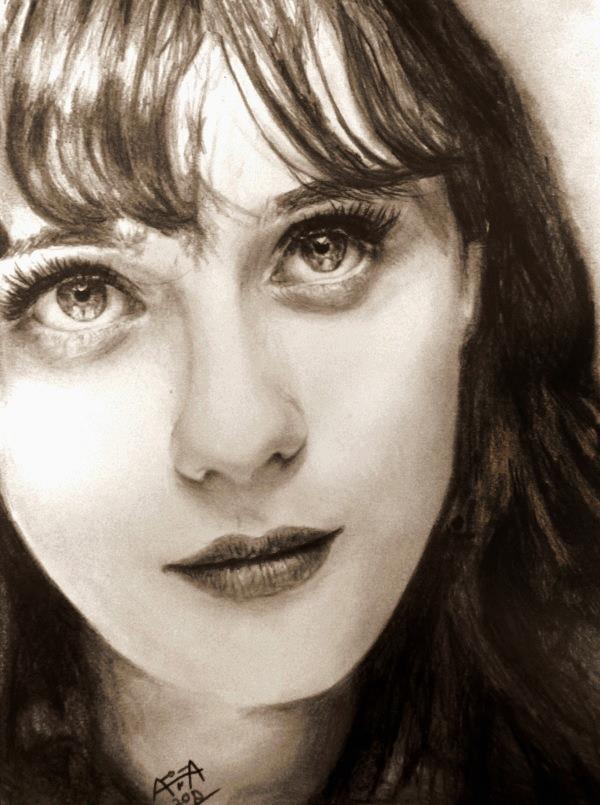 Zooey Deschanel Drawing High-Quality