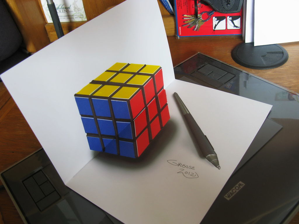 3D Rubiks Cube Drawing Sketch