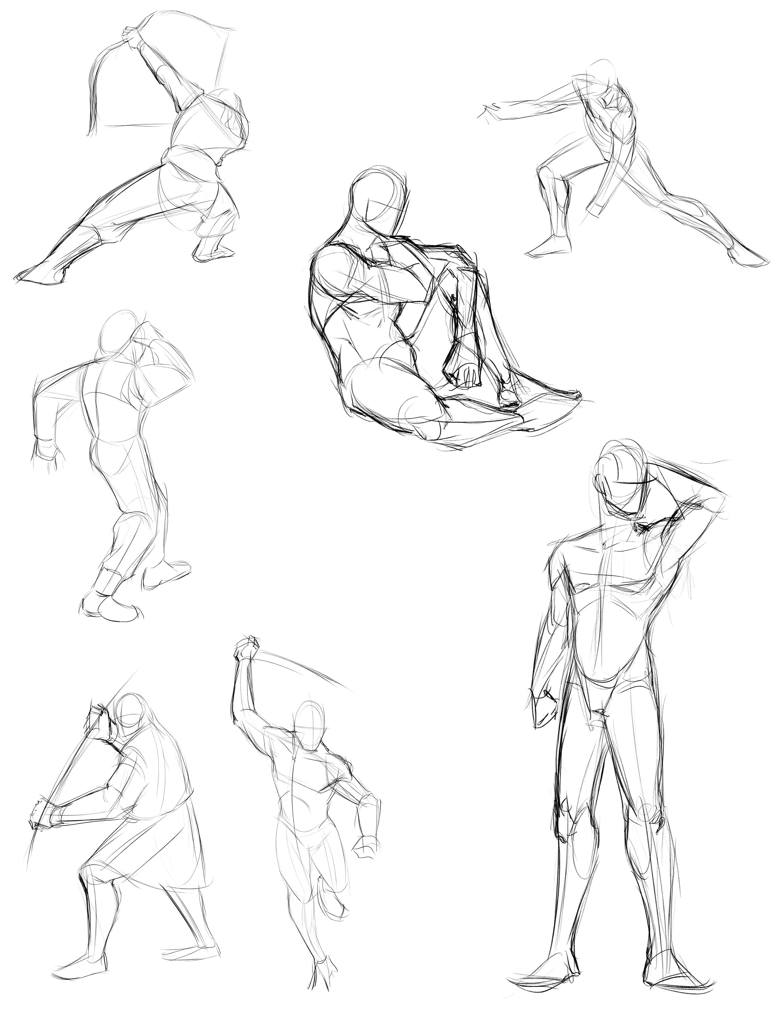 dynamic poses, practice sketches, pushed perspective, | Stable Diffusion