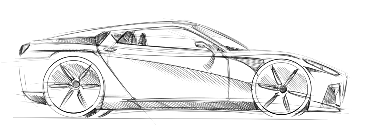 Sports Car Side View Sketch Render  Proportions  MAROON VAULT STUDIO