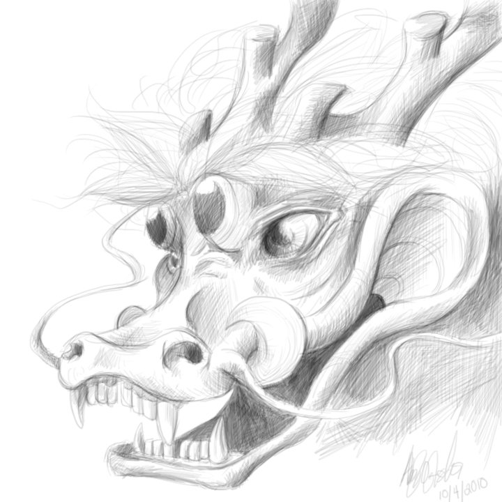 Chinese Dragon Head Drawing Sketch
