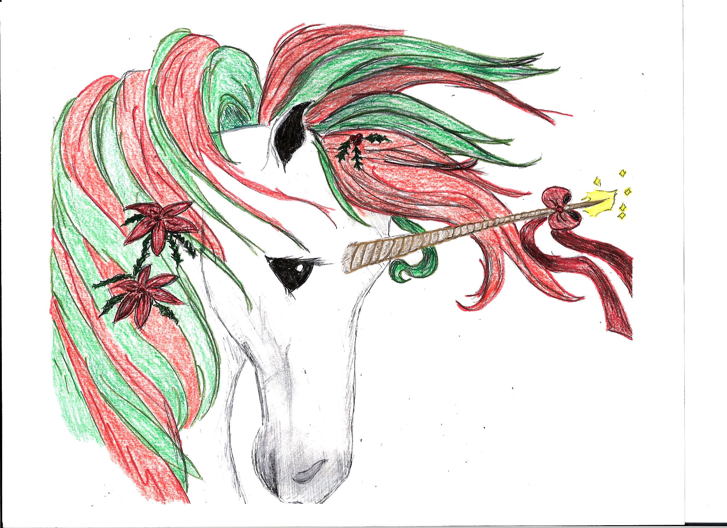 Christmas Unicorn Drawing