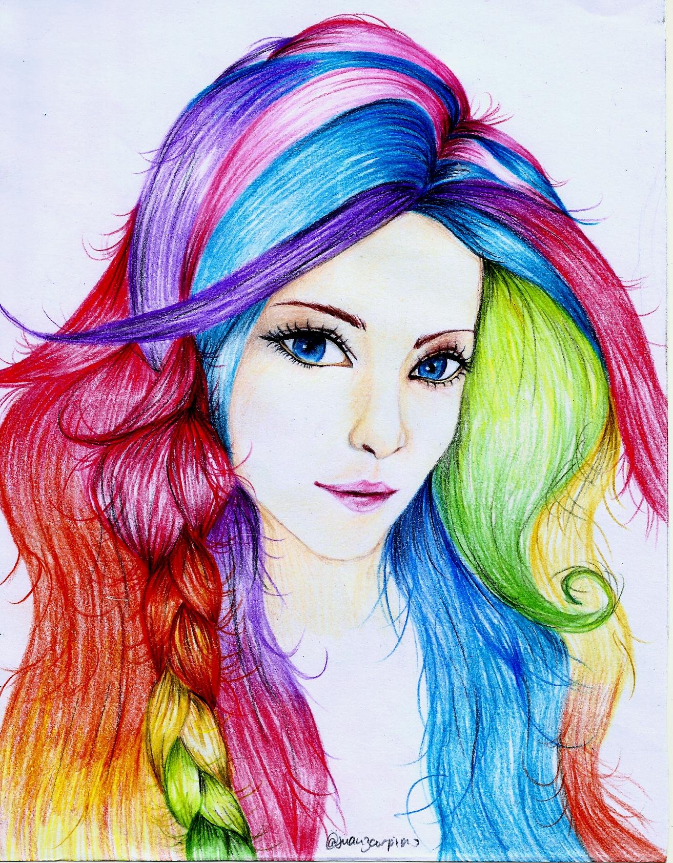 Colorful Hair Drawing Beautiful Image