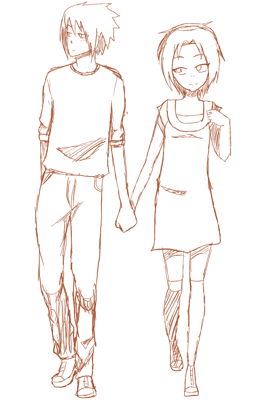 Cute Anime Couple Holding Hands Drawing Image
