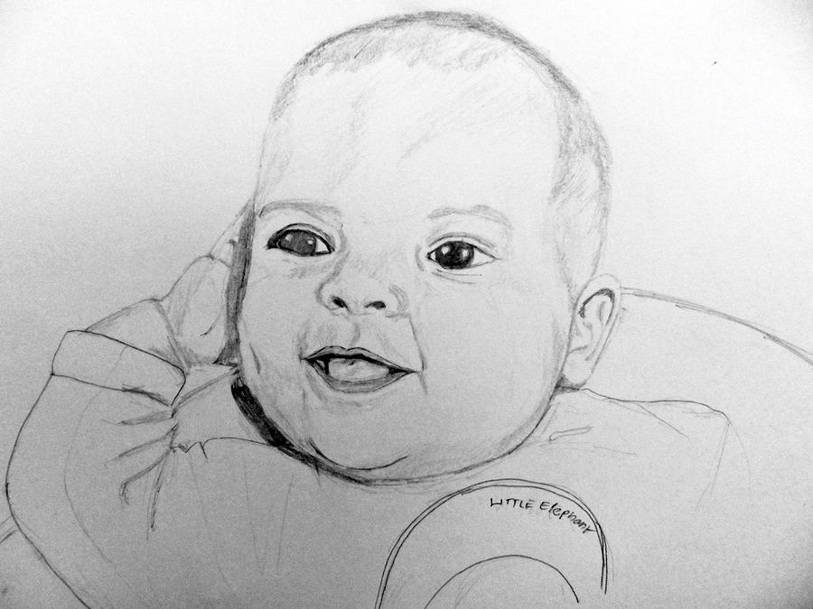 Black And White Charcoal Pencil cute baby sketch for home decoration Size  A4