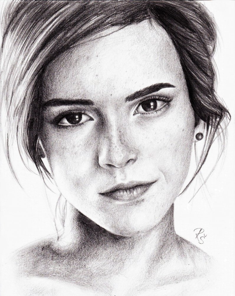 Emma Watson Charcoal Art Drawing