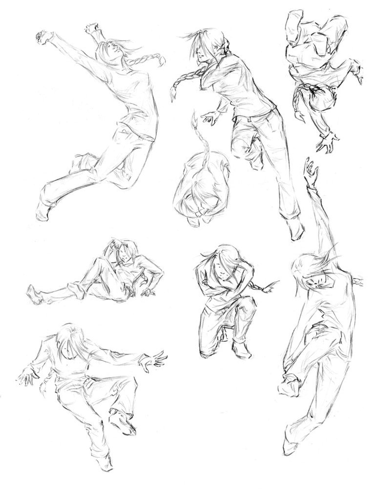 Female Action Poses Drawing Creative Art - Drawing Skill