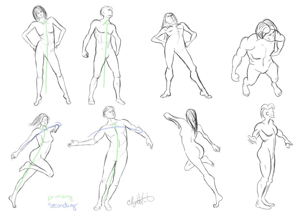 Female Action Poses Drawing Photo