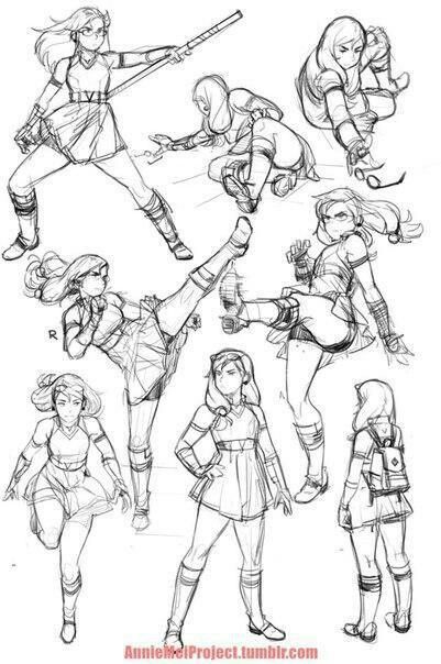 Female Action Poses Drawing Pic