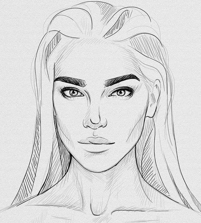 Female Face Drawing Picture - Drawing Skill